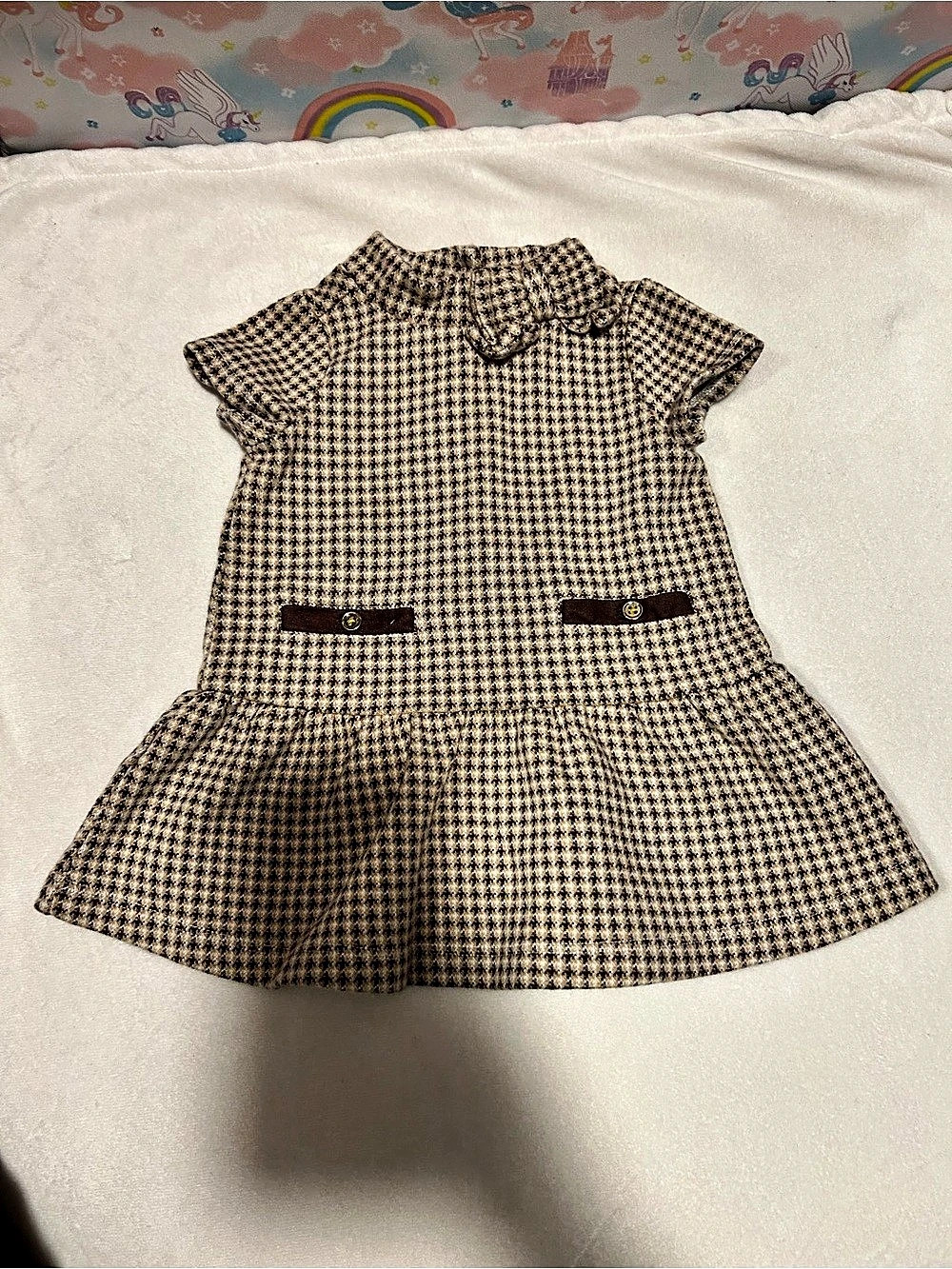 Janie and Jack Hello Houndstooth Trim Ponte Dress Brown & Cream 6-12M
